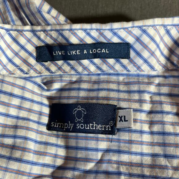 Simply Southern Shirt Mens Size XL White Blue Plaid Button Down Casual Preppy - Picture 6 of 9